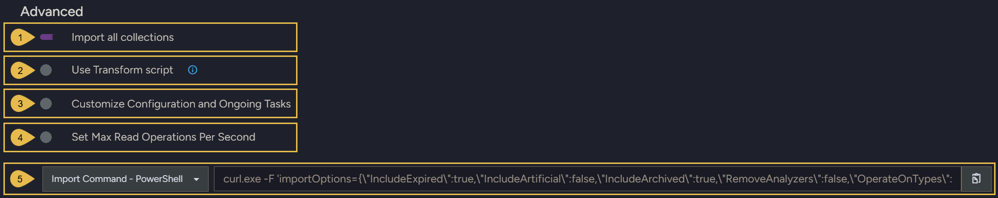 Advanced import options