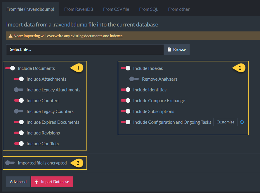 Figure 2. Import Options