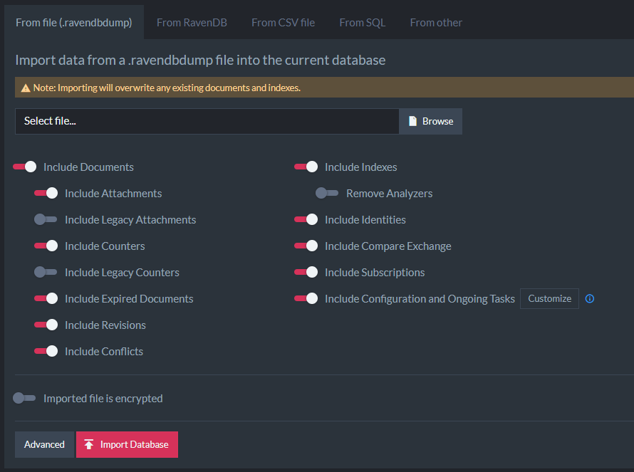 Figure 3. Import Options