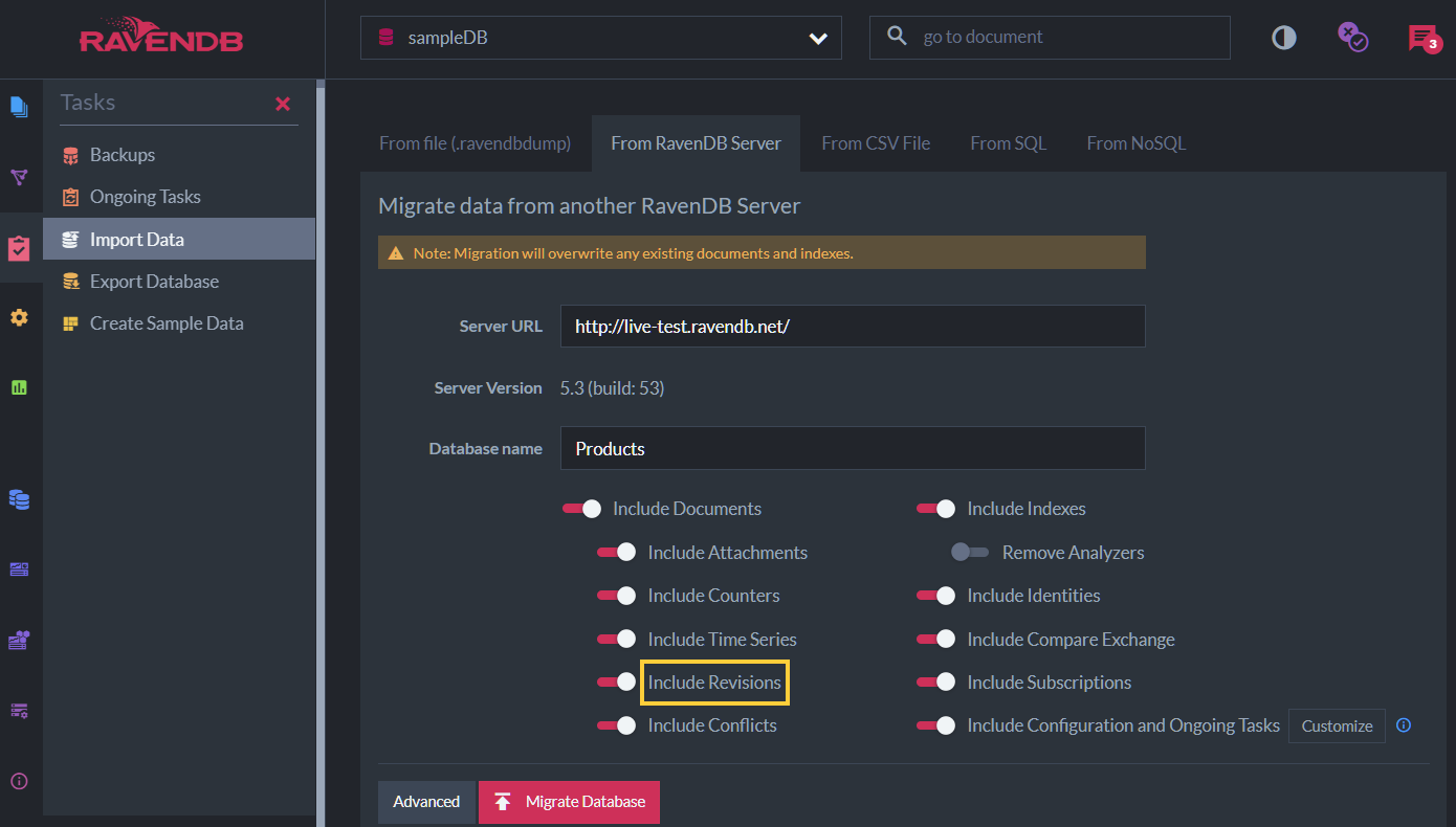 Import from Live Server