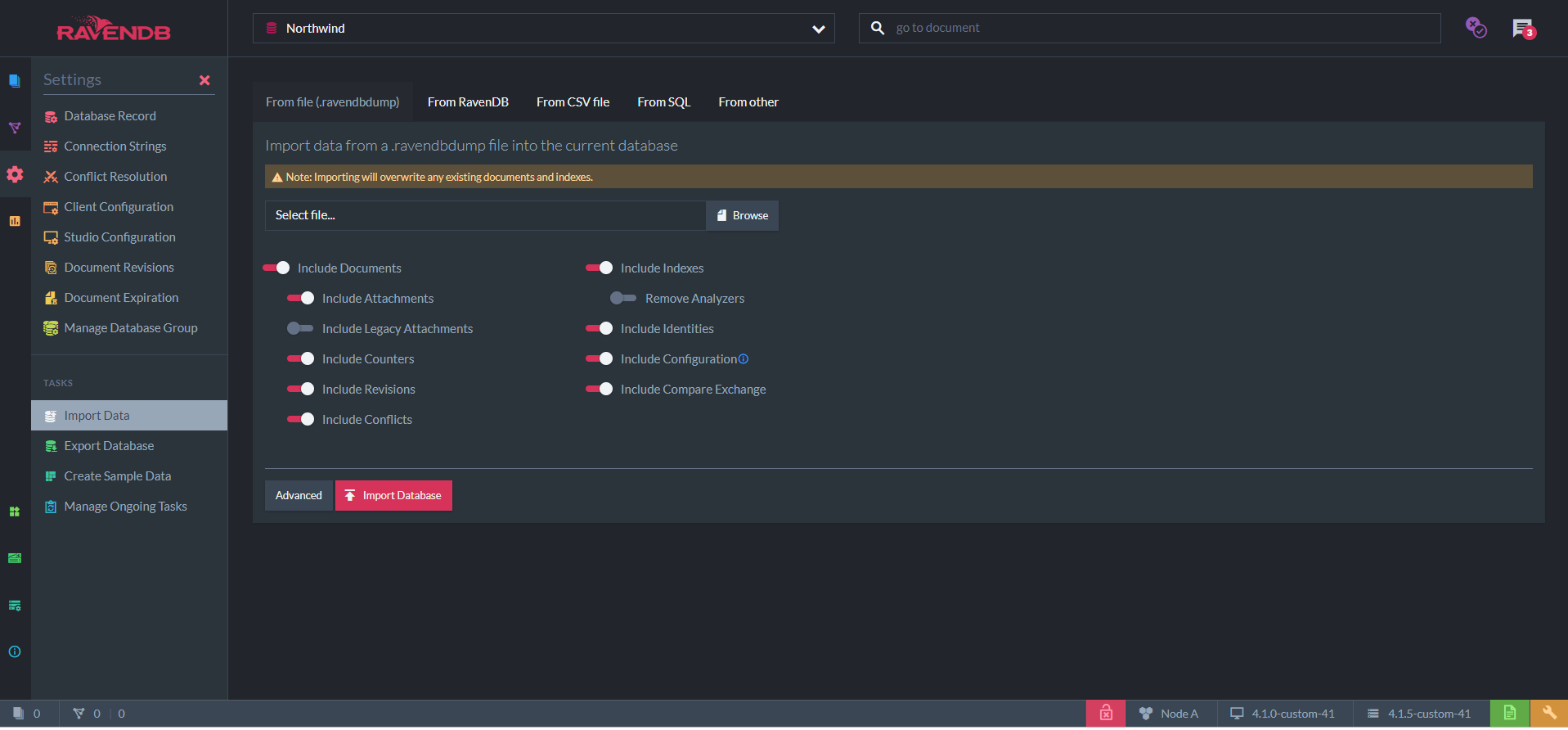 Figure 3. Import Options