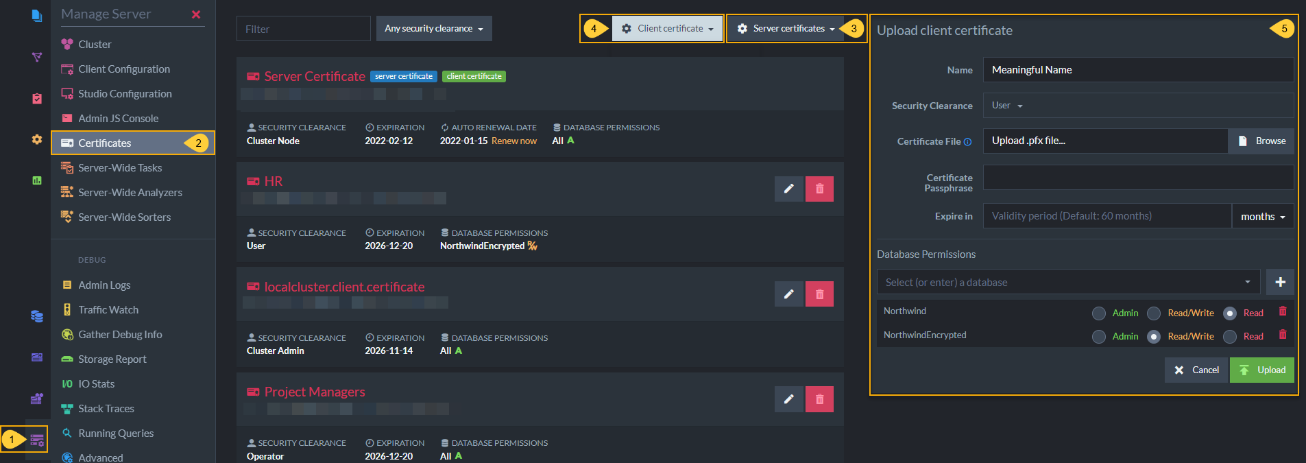 Manage Server-Certificates View