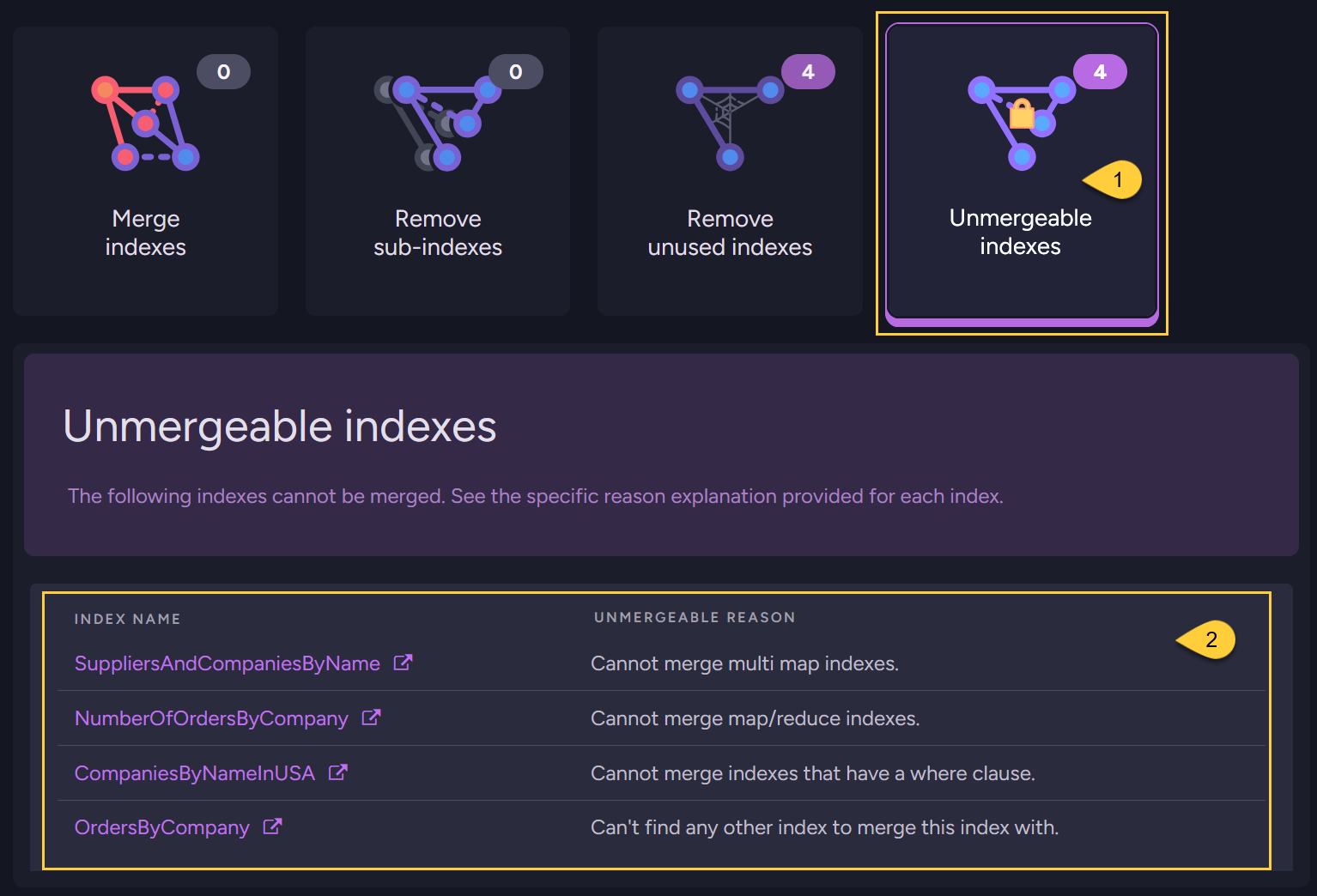 Index cleanup - Unmergeable indexes