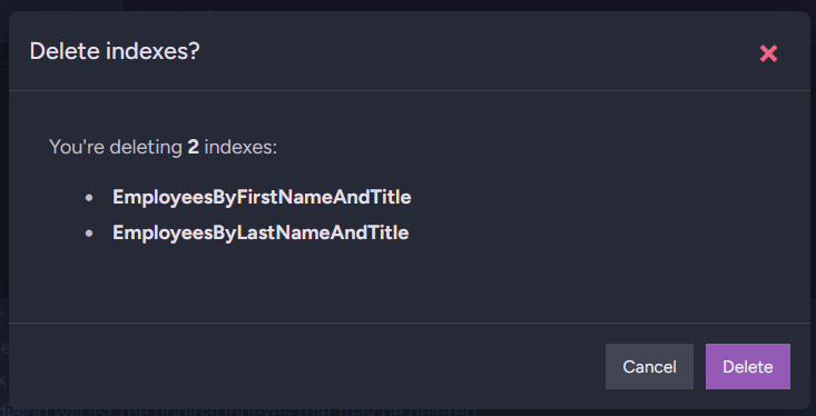 Index cleanup - Delete original indexes