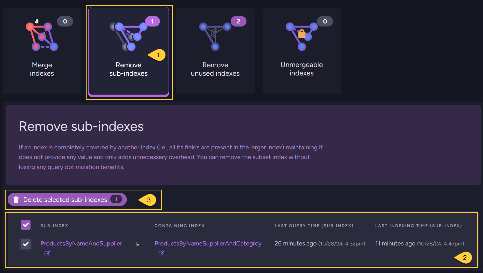 Index cleanup - Remove sub-index