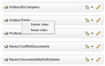 Figure 1: Reset and delete index options in the studio