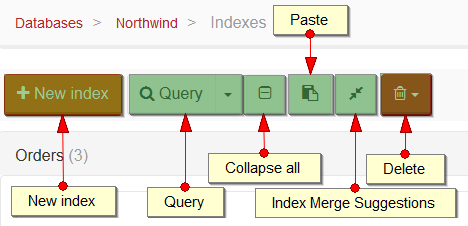 Figure 0. Studio. Indexes View. Action Bar.