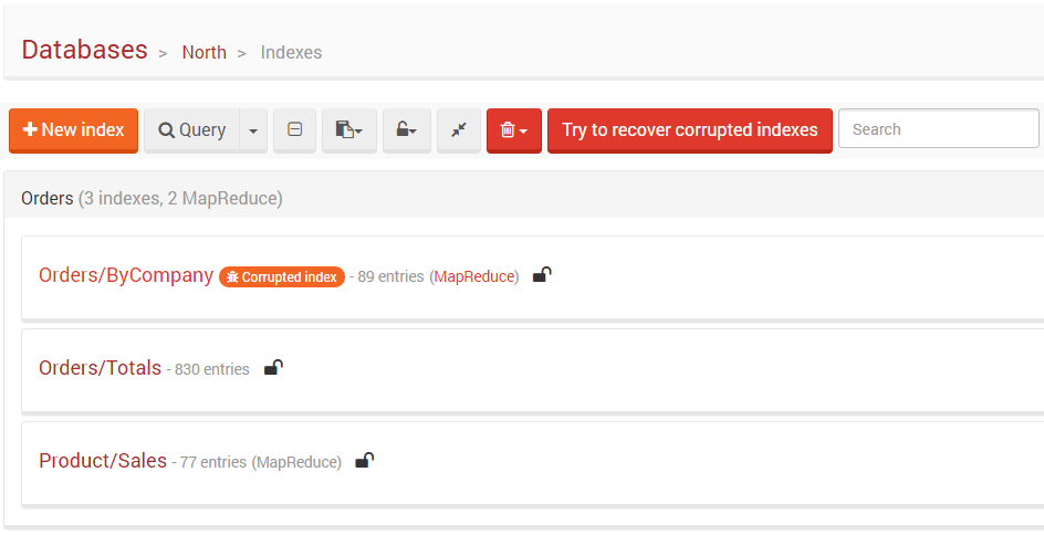Figure 10. Studio. Indexes View. Index Corruption Fix