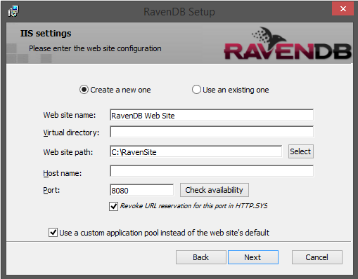Figure 3: New IIS site configuration
