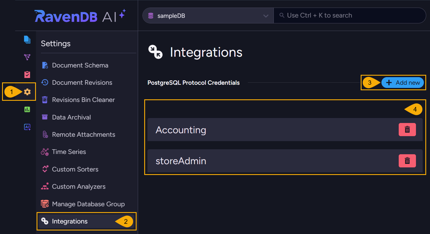 Integrations view