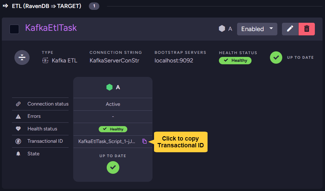 Expanded task bar: Transactional ID