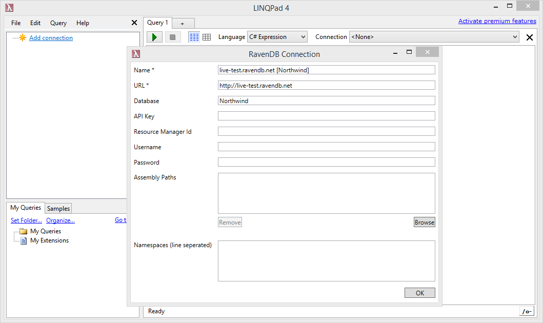 Figure 5. Getting started. Playground Server. LINQPad. Connecting. Step 2.