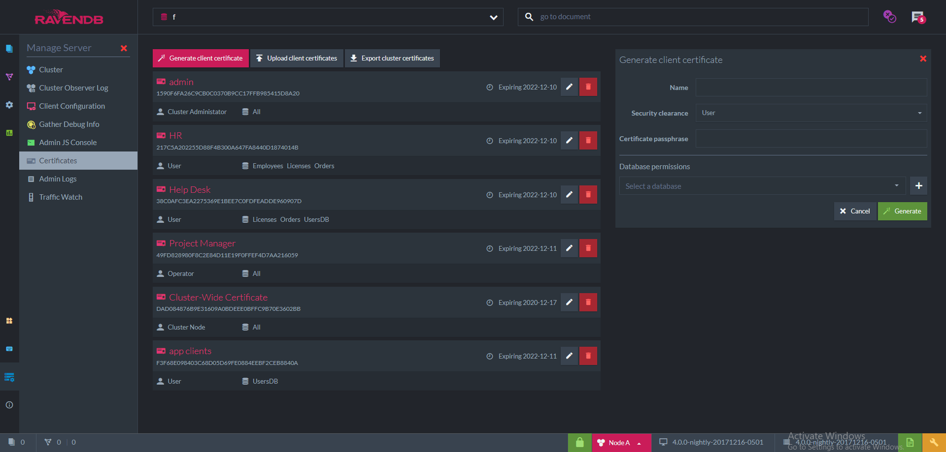 Figure 1. Certificates View