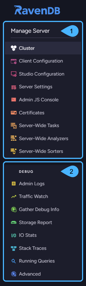 Manage Server menu