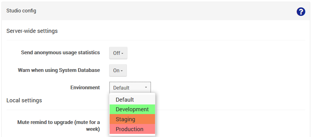 Figure 1. Manage Your Server. Studio Config.