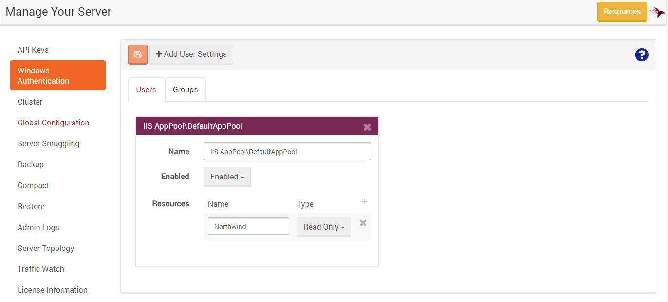 Figure 1. Manage Your Server. Windows Authentication. Add User
