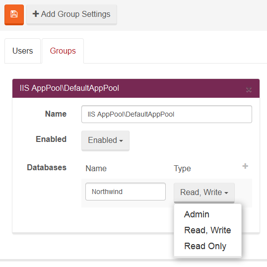 Figure 2. Manage Your Server. Windows Authentication. Add Group