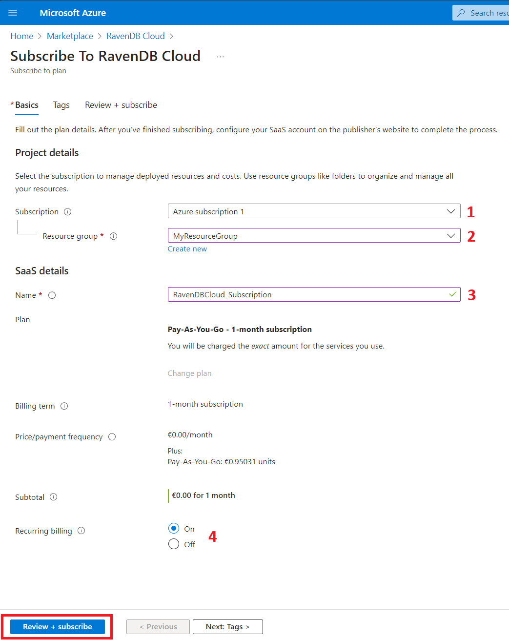 &quot;Figure 3 - RavenDB Cloud subscription configuration panel&quot;