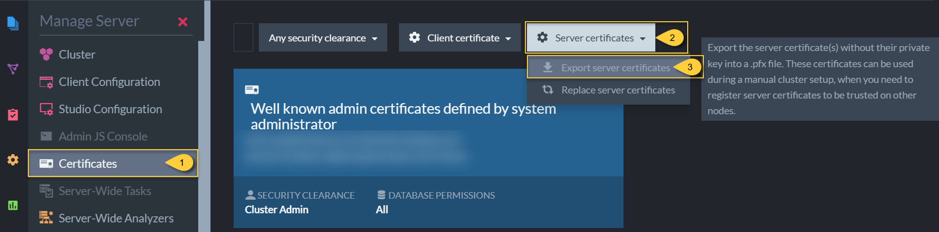 &quot;Cluster Certificate&quot;