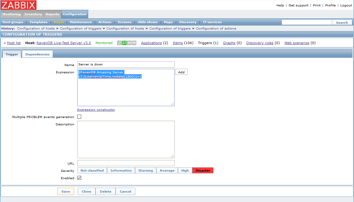 Figure 5. Monitoring : How to setup Zabbix monitoring: Create trigger