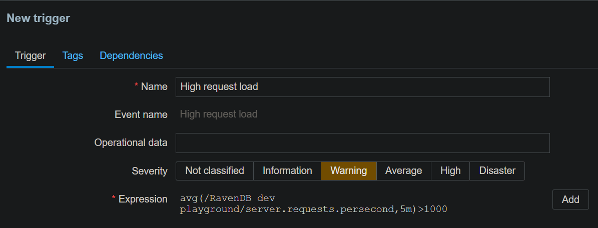Custom trigger on the host's Triggers page