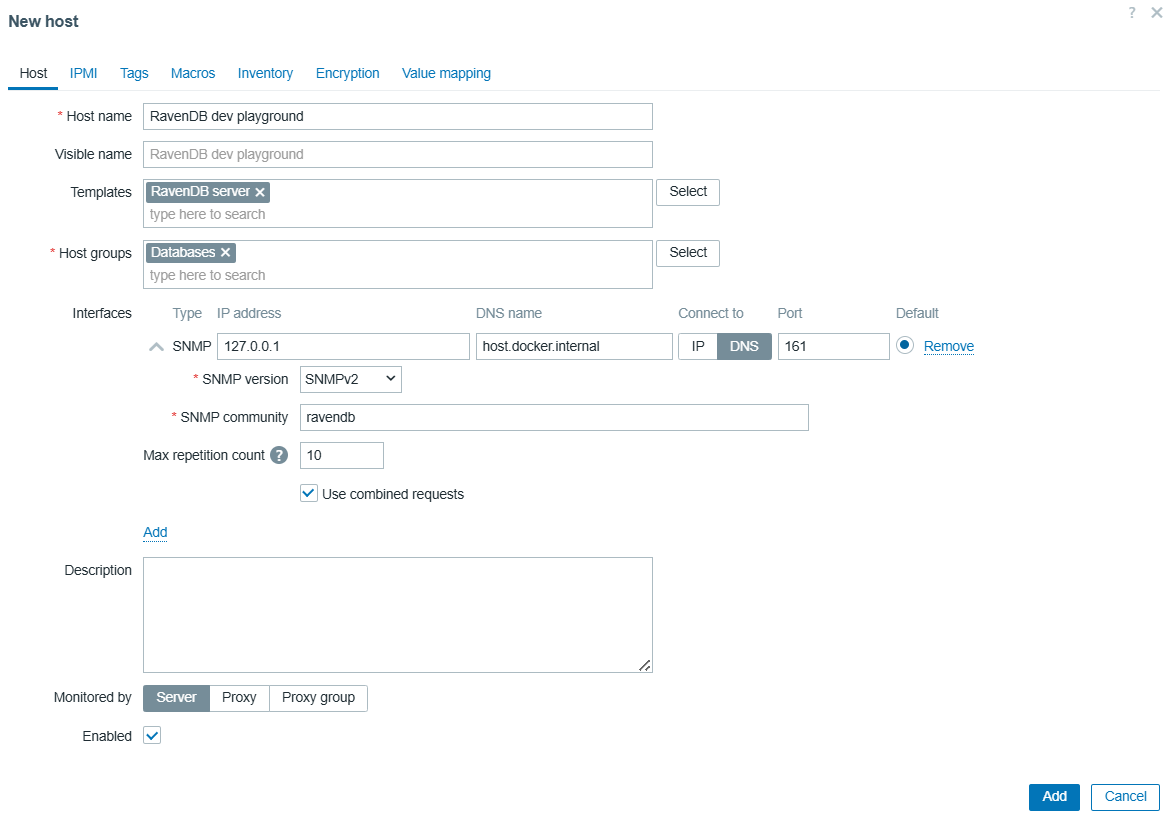 Host configuration with SNMPv2c interface
