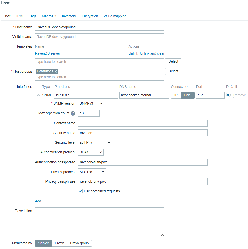 Host configuration with SNMPv3 interface