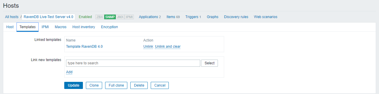 Figure 3. Monitoring : How to setup Zabbix monitoring: Link to template