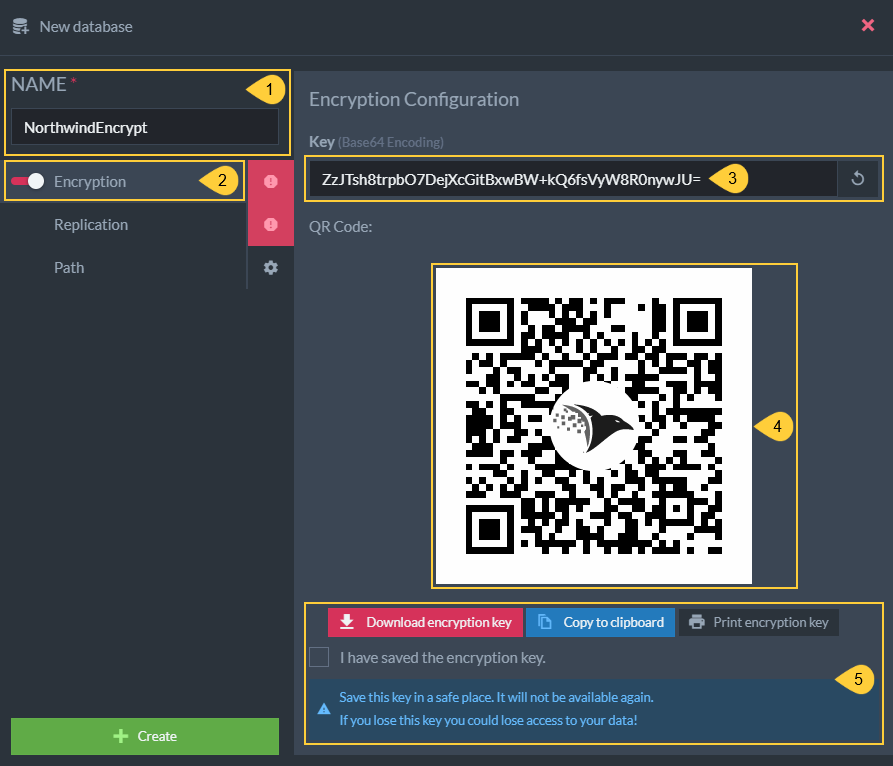 Create New Database - Encrypted