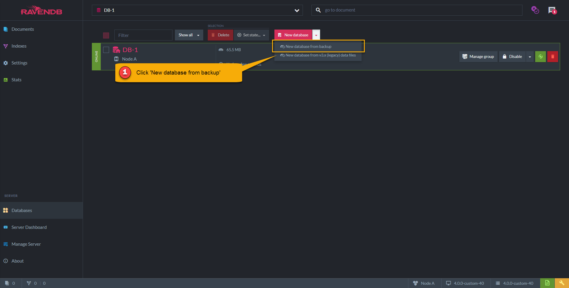 Figure 1. Create New Database From Backup