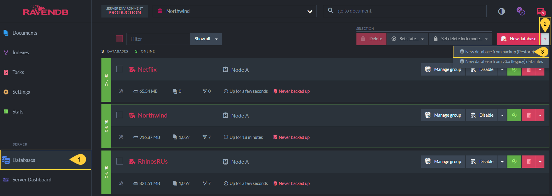 Figure 1. Create New Database From Backup
