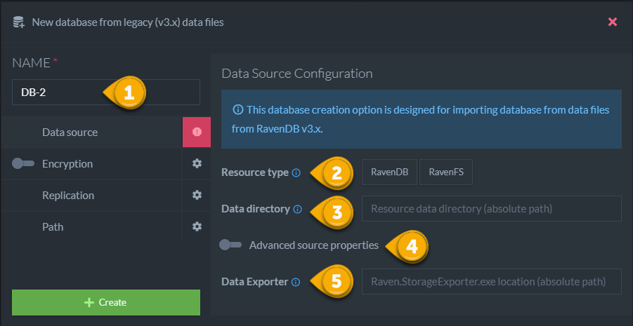 Figure 2. Create New Database From Legacy Files - Data Source Configuration