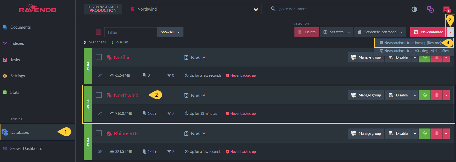 Figure 1. Create New Database - Button