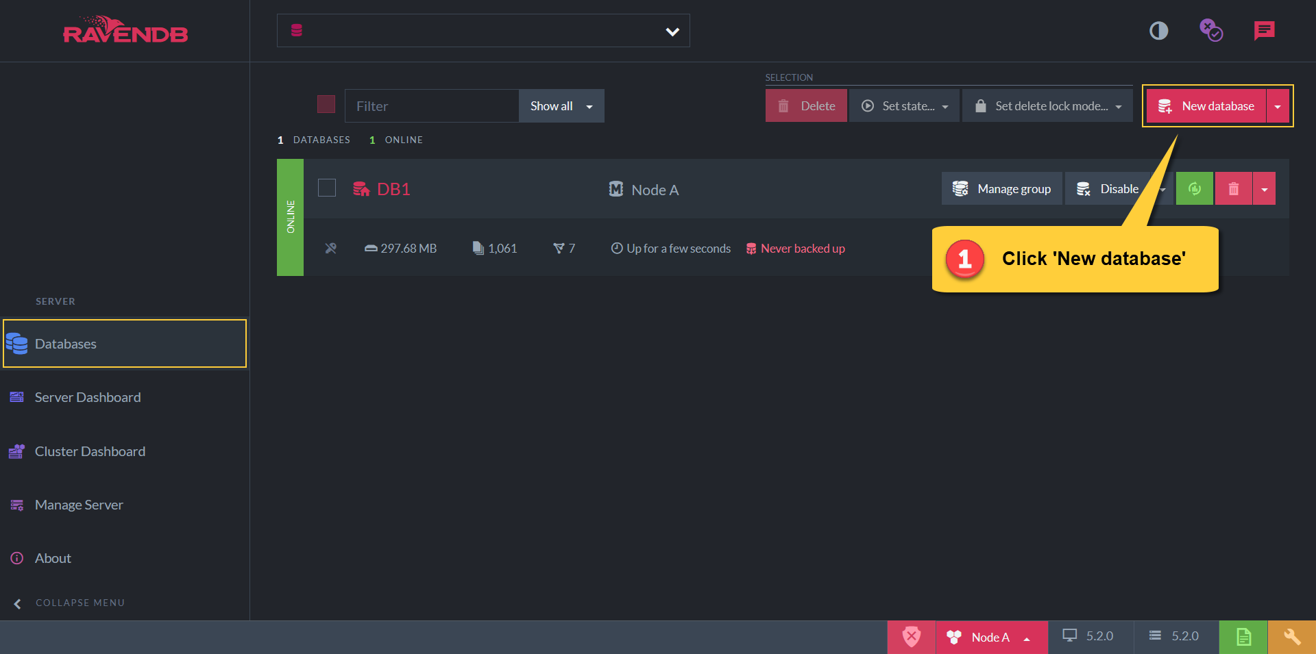 Figure 1. Create New Database - Button