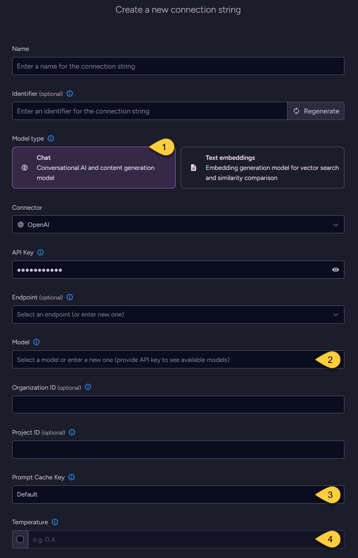 connection string to open ai