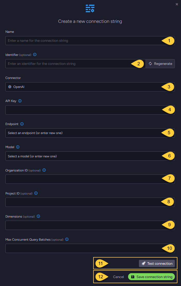 connection string to open ai