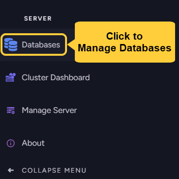 Click to manage databases