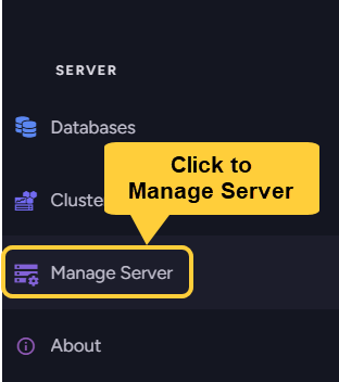 Main menu: Click to manage server