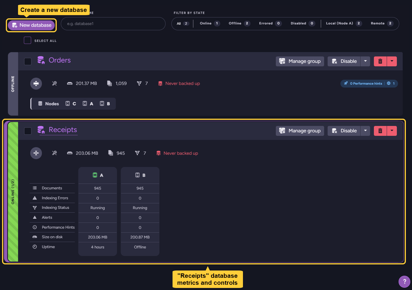 Databases view