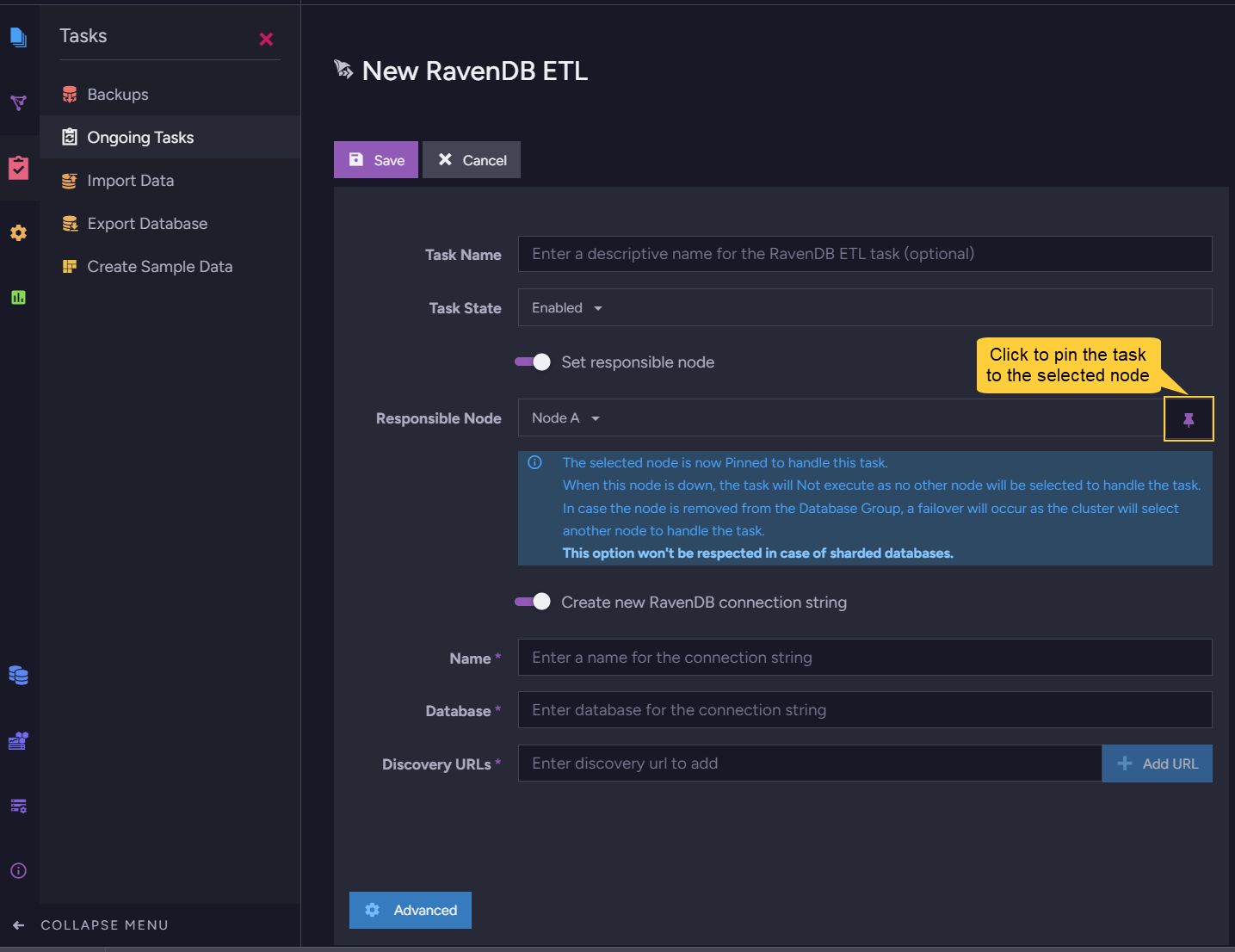 Pinning an ETL Task Using Studio