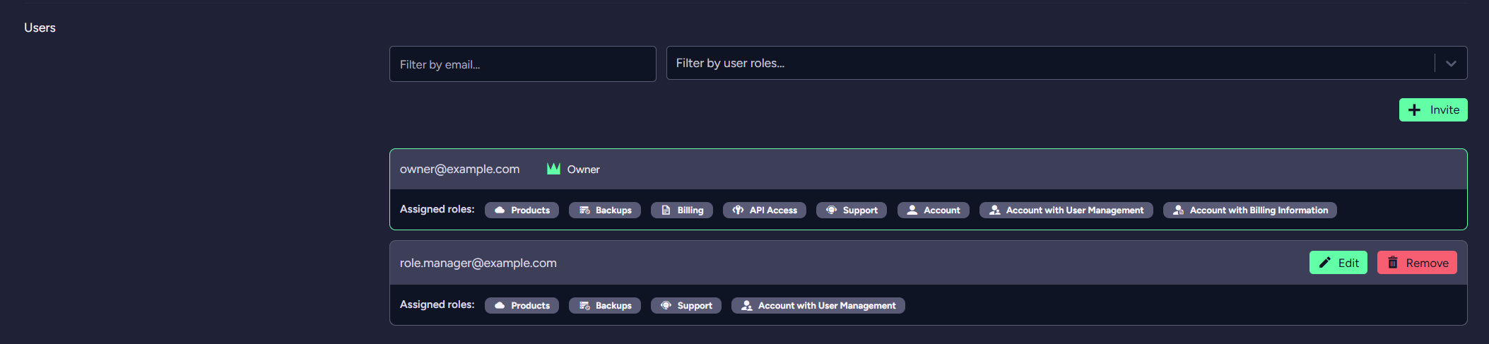 "Account Tab - User management"