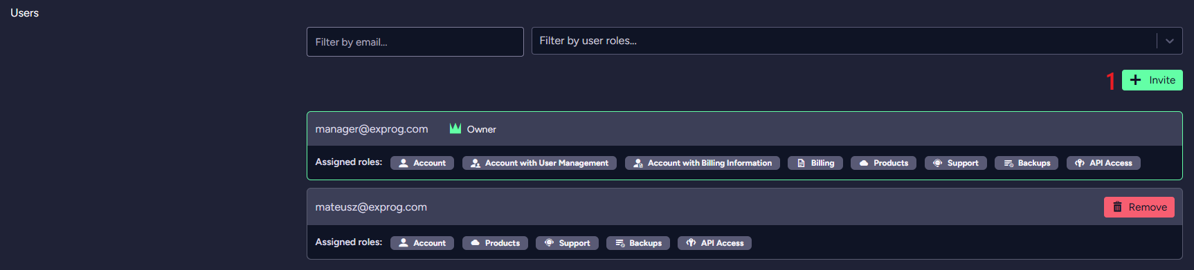 "Account Tab - User management"