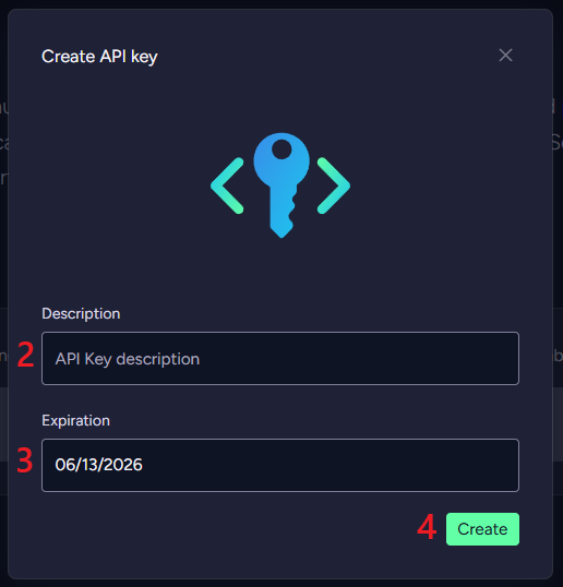 Create API Key - configuration