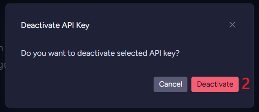 Deactivate API Key - confirmation