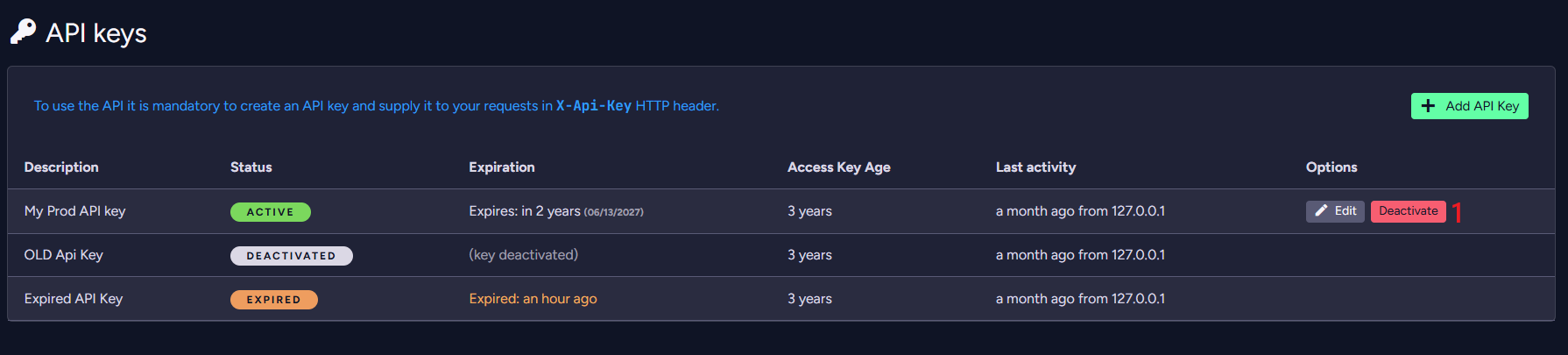 Deactivate API Key