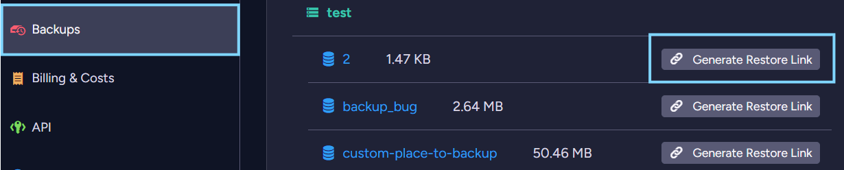 Backups List