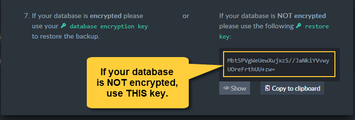 Encryption Key: Unencrypted Database