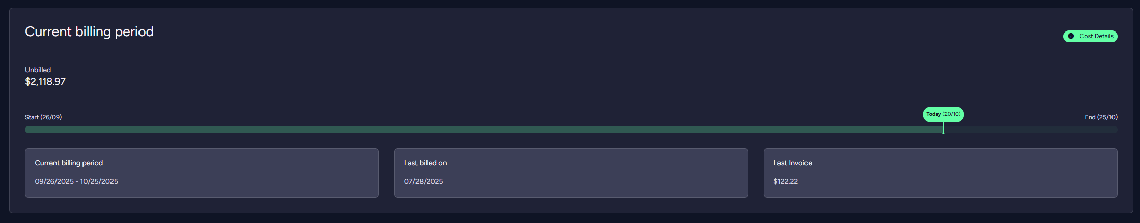 "Figure 3 - The Current Billing Period widget"