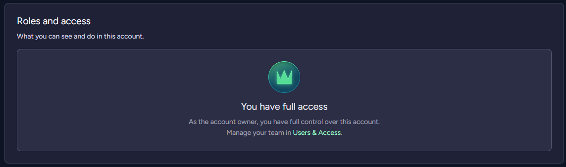 Roles and access section