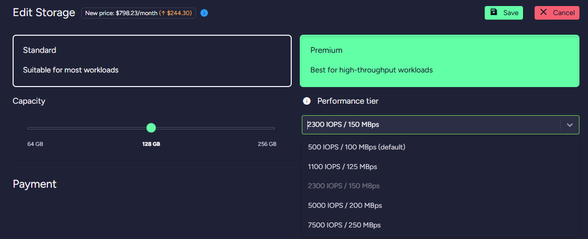 Figure 7 - Azure Performance Tier on Azure Premium Disks